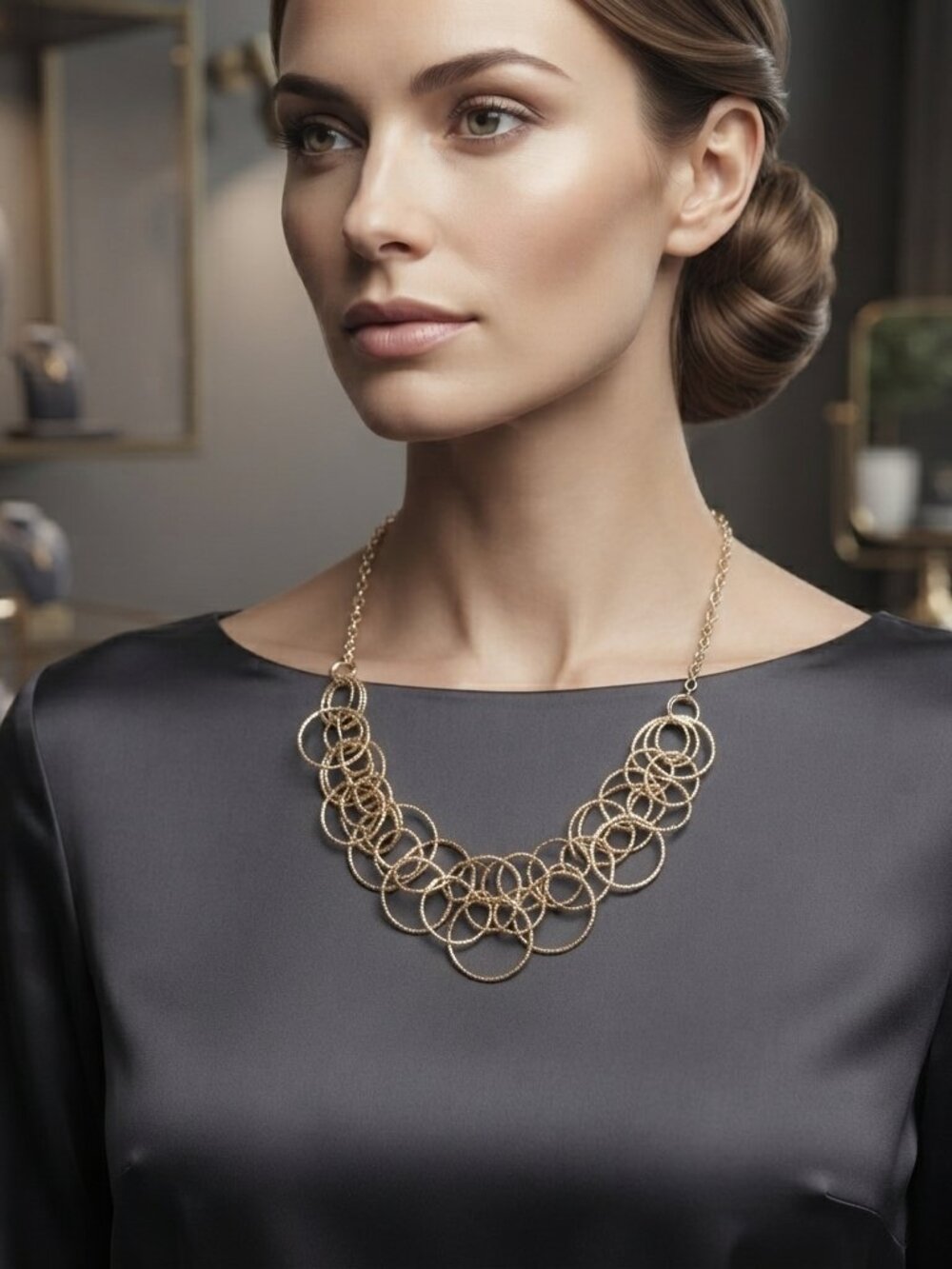 Kohl's rose gold linked ring statement necklace